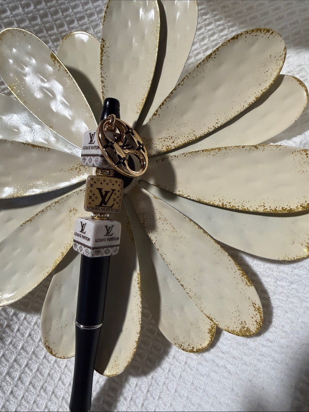 Handmade Black Pen with White and Gold Bead Charms and golden charm - Picture 8 of 13
